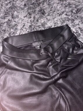 Rachel Zoe Black Faux Leather Drawstring Joggers